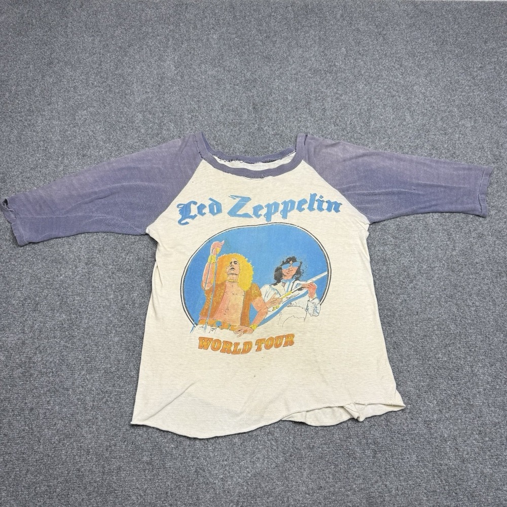 Vintage 1970s Led Zeppelin WORLD TOUR Rare Rock tshirt True Vintage USA Made S - Picture 1 of 15